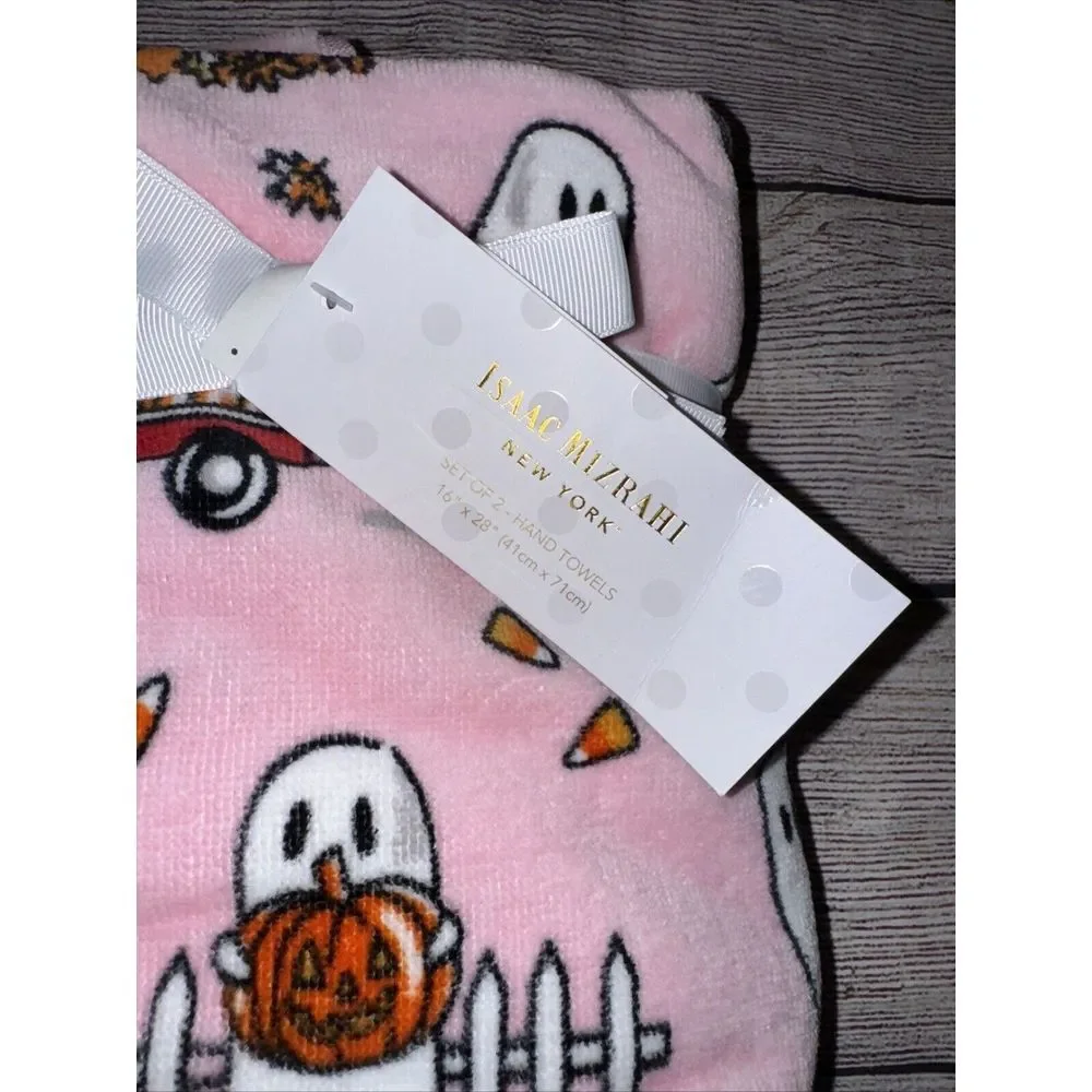 Isaac Mizrahi Halloween 2024 Pink Fall Ghost‎ Candy Corn Set Of 2 Hand Towels